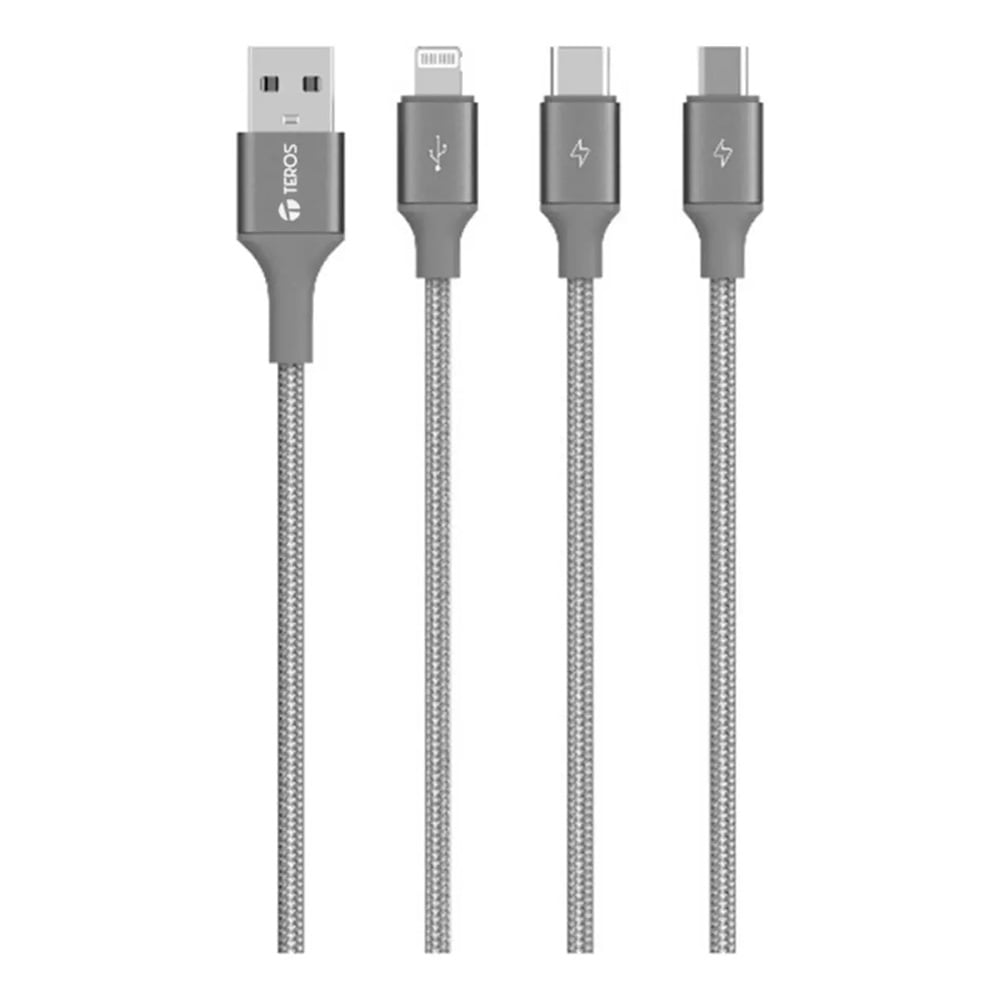 CABLE USB TEROS TE-70210W TIPO A A TIPO C/LIGHTNING/MICRO USB - 1