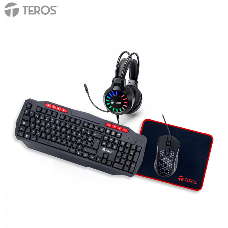 KIT GAMING 4 EN 1 TEROS TE-5014S TECLADO MOUSE AURICULARES MOUSEPAD - 1