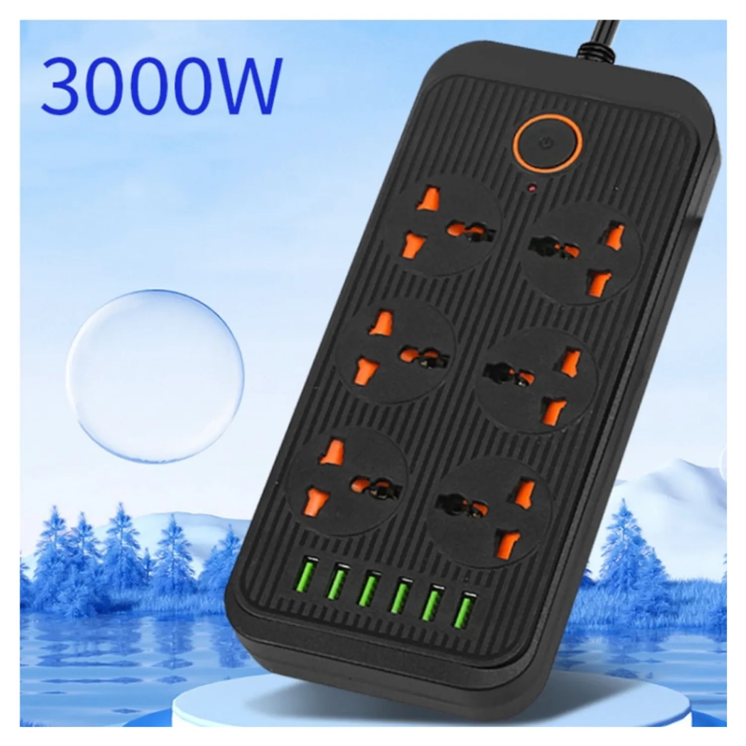 EXTENSIÓN TOMA CORRIENTE 3000W 6 PUERTOS USB Y TIPO C CARGA RÁPIDA - 2