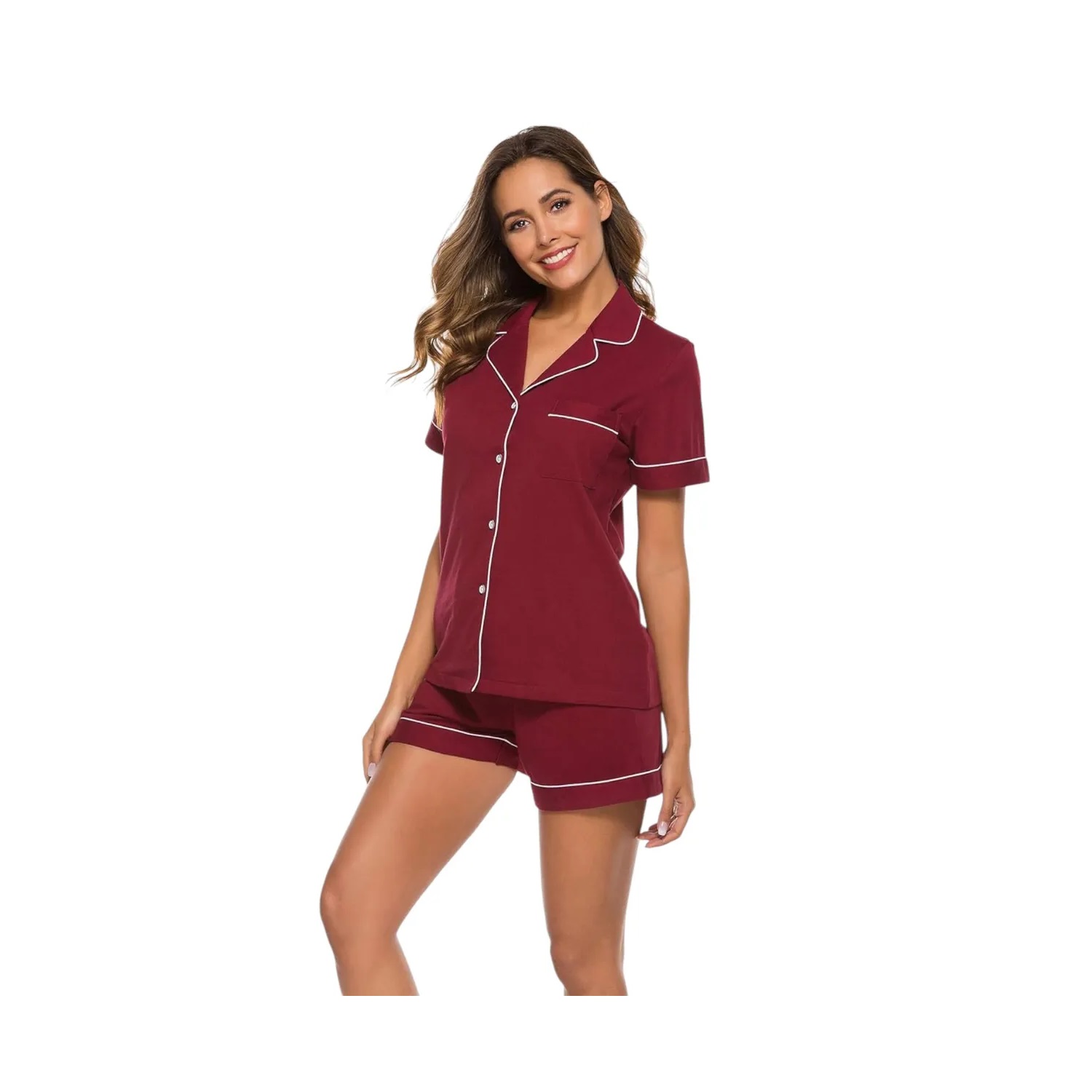 PIJAMA CAMISERO DAMA GUINDA - 1