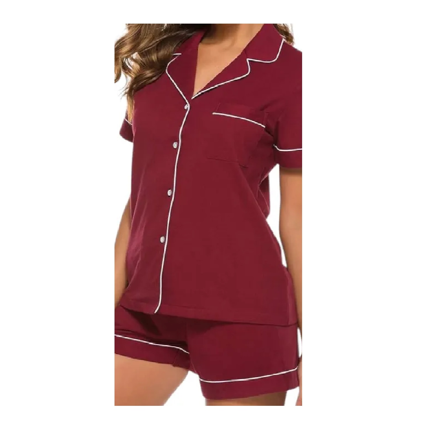 PIJAMA CAMISERO DAMA GUINDA - 2