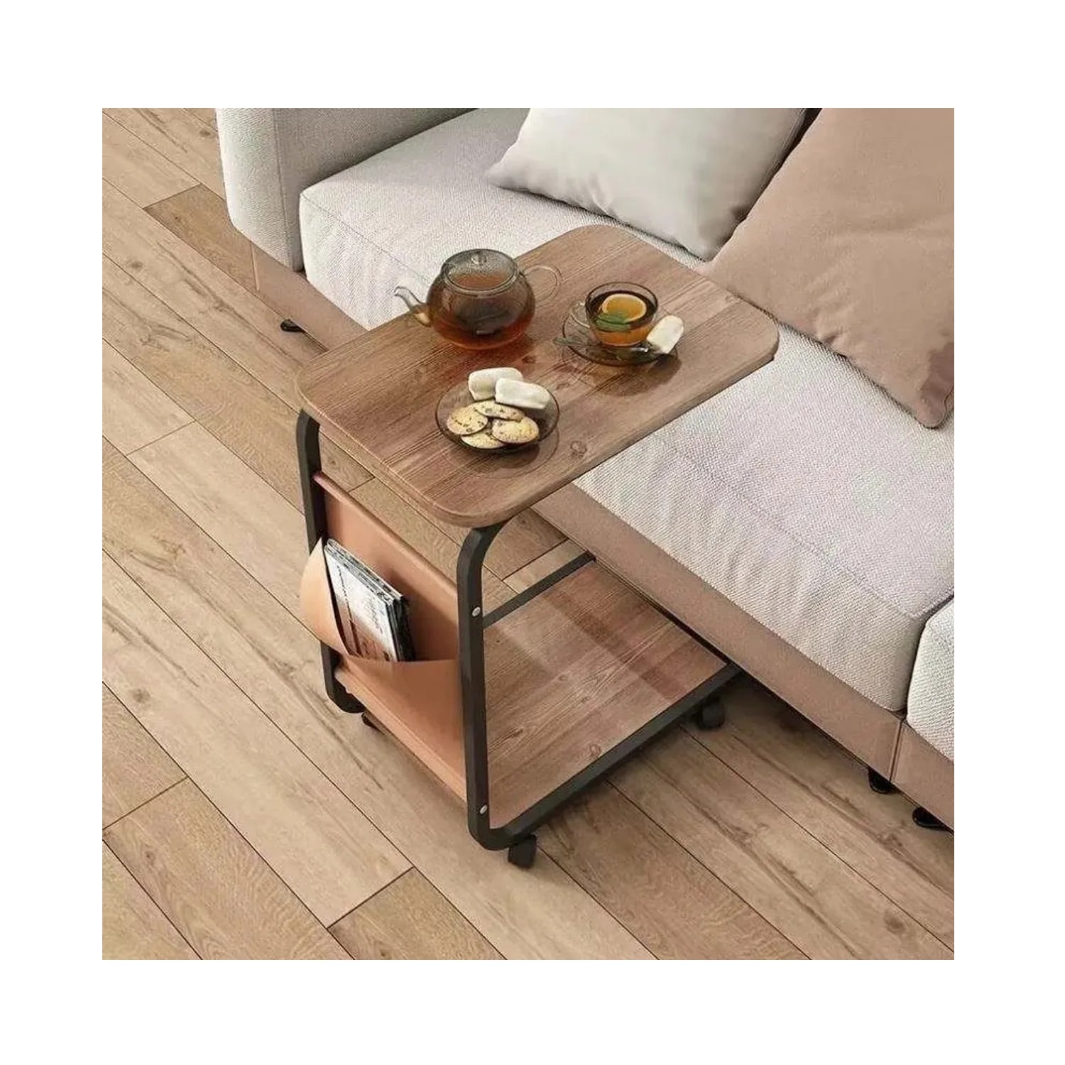 MESA AUXILIAR CON RUEDAS MULTIUSO 2 NIVELES PARA SALA, SOFÁ Y CAMA - 2