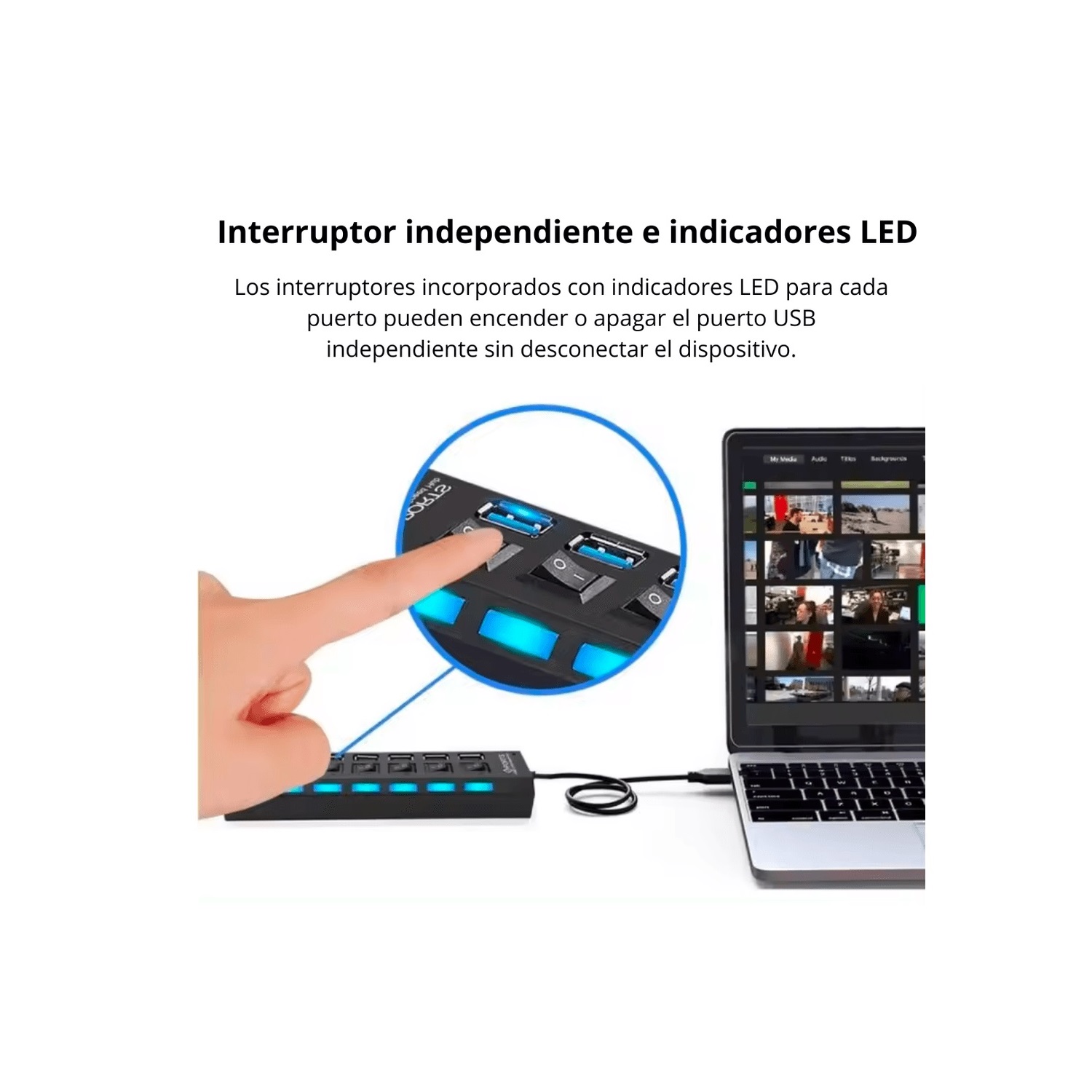ADAPTADOR HUB USB 2.0 7 PUERTOS INTERRUPTOR INDIVIDUAL - 4