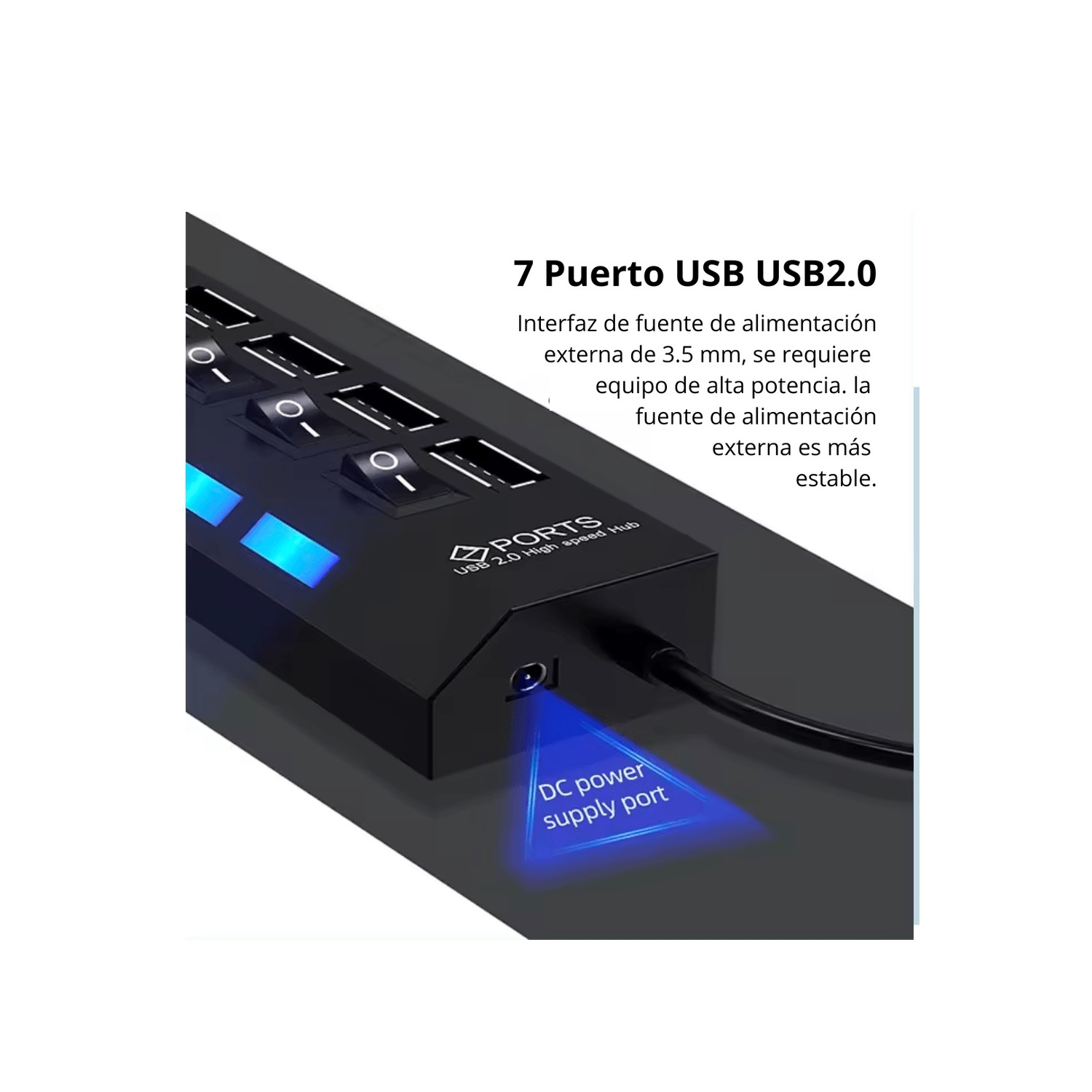 ADAPTADOR HUB USB 2.0 7 PUERTOS INTERRUPTOR INDIVIDUAL - 6