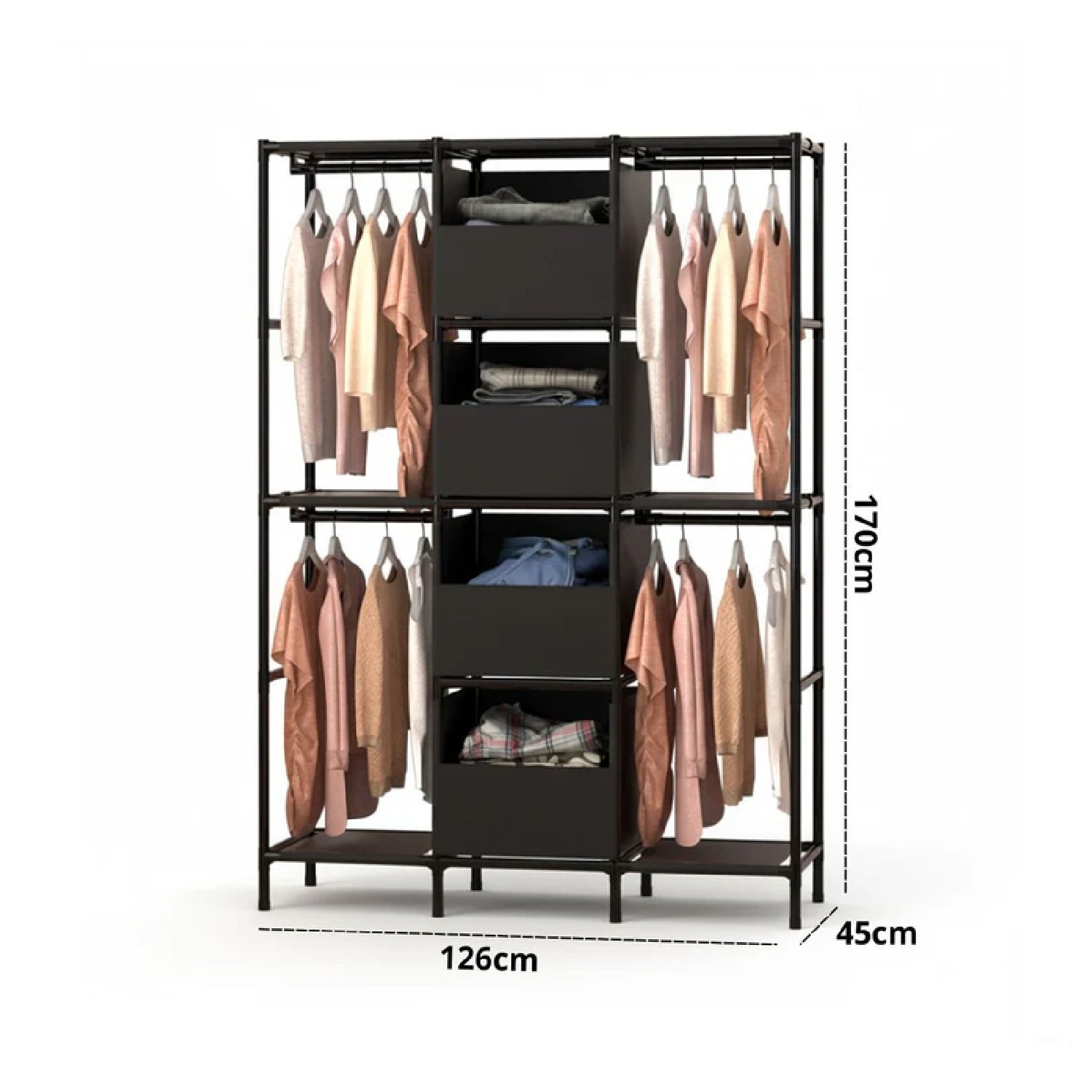 ROPERO COLGADOR MULTIFUNCIONAL ORGANIZADOR DE ROPA 3 CUERPOS NEGRO - 4