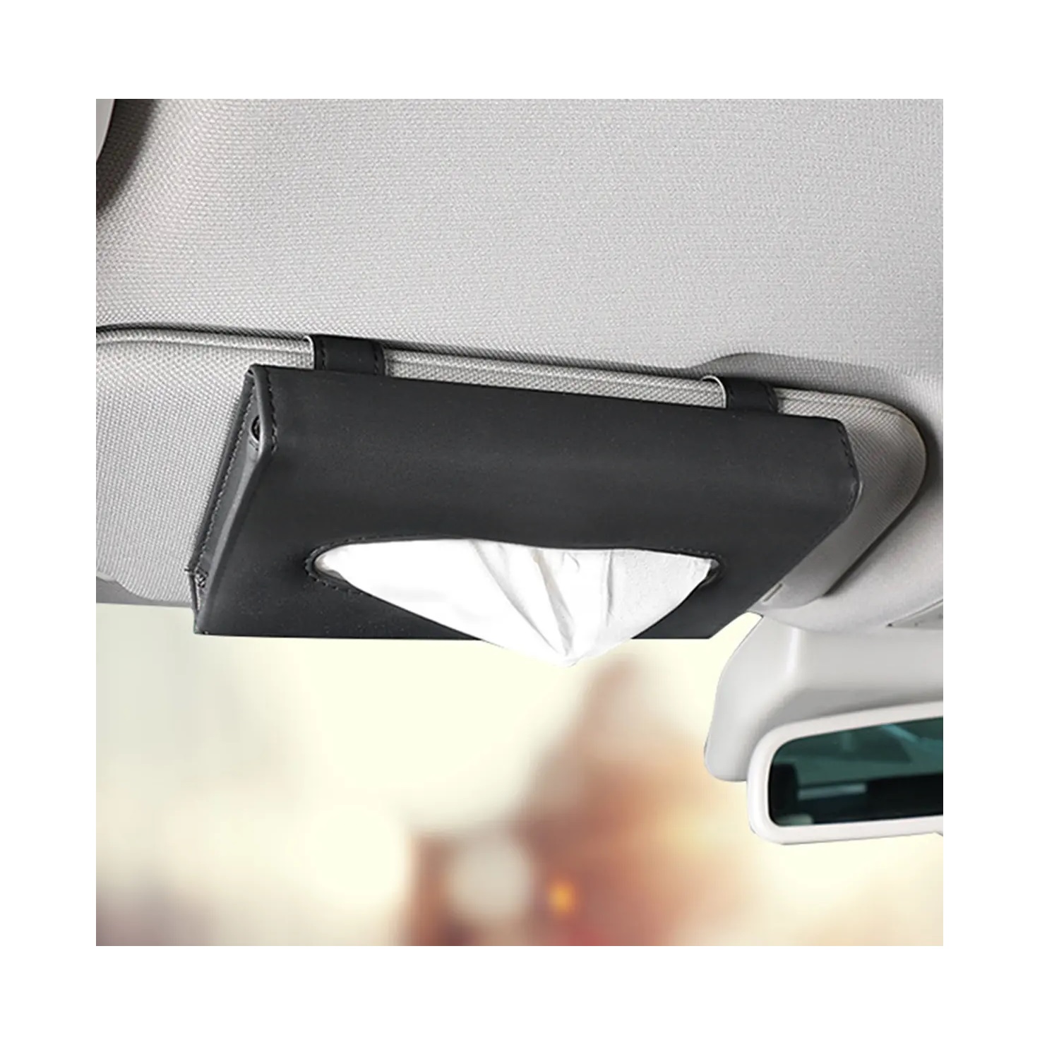 CAJA PORTA PAÑUELOS PARA AUTO DE CUERO PU NEGRO COMPACTA Y ELEGANTE TM - 1