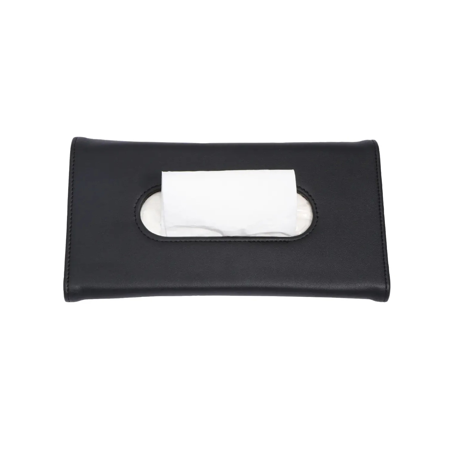 CAJA PORTA PAÑUELOS PARA AUTO DE CUERO PU NEGRO COMPACTA Y ELEGANTE TM - 4