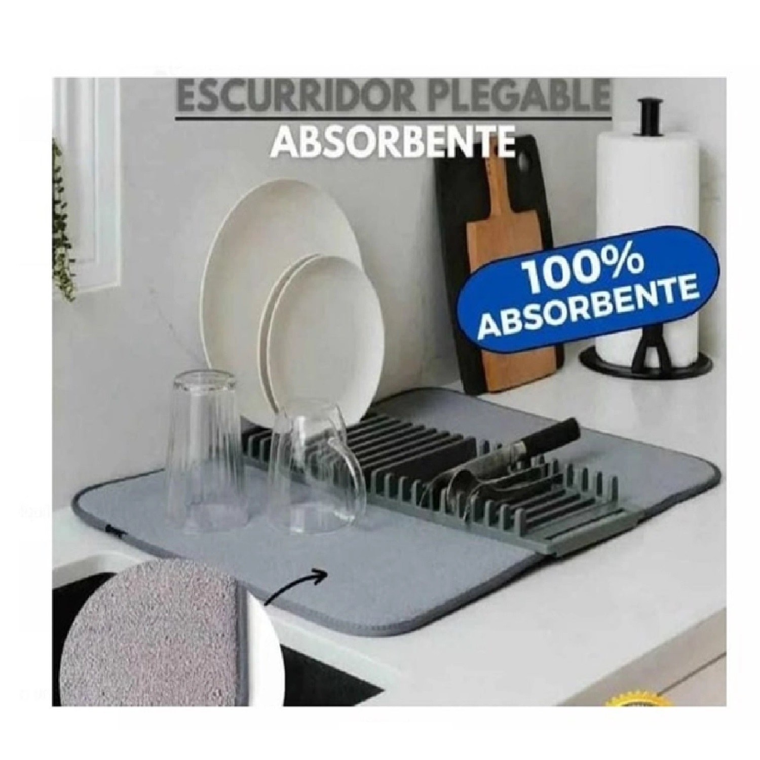 TAPETE ESCURRIDOR DE PLATOS PLEGABLE PARA COCINA - 1