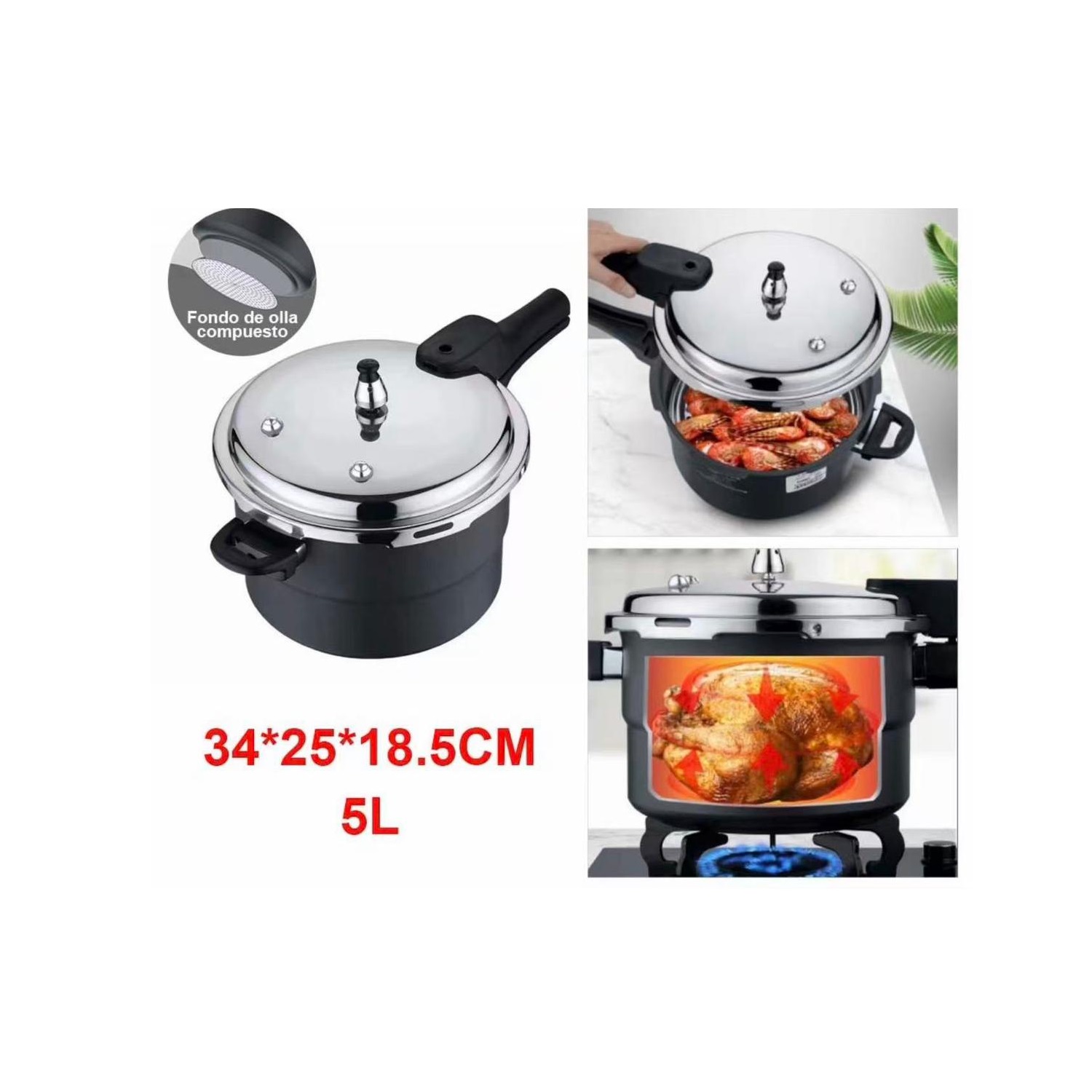 OLLA A PRESIÓN DE ACERO INOXIDABLE DE 5 LITROS - 1