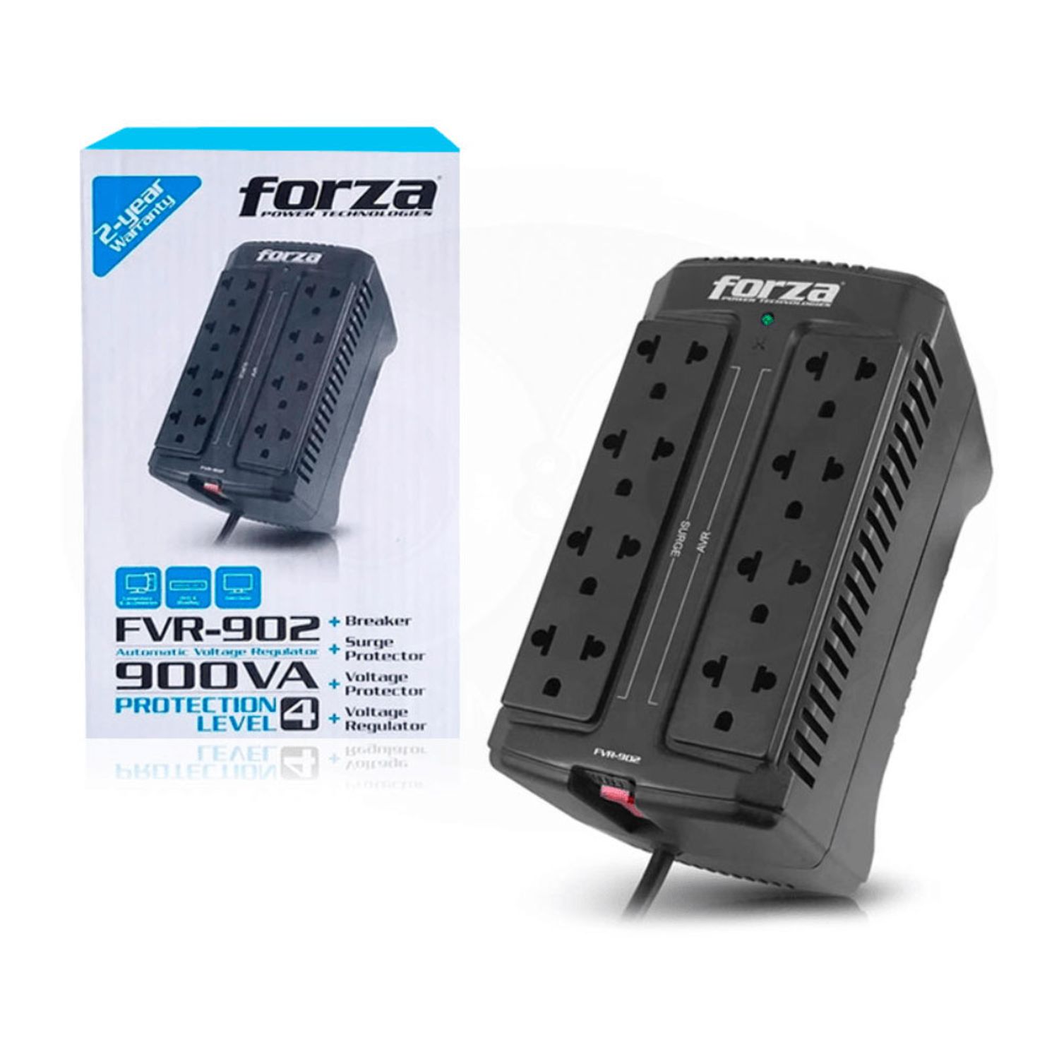 ESTABILIZADOR FORZA FVR-902 900VA/450W, 8 NEMAS, PROTECCION NIVEL 4 - 1