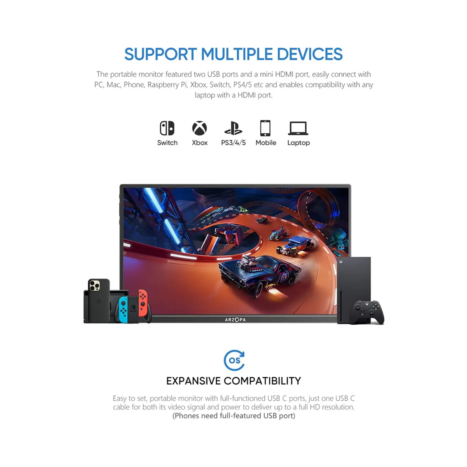 MONITOR PORTÁTIL ARZOPA A1S 14' IPS FULL HD 1080P USB C HDMI SAMSUNG DEX - 4