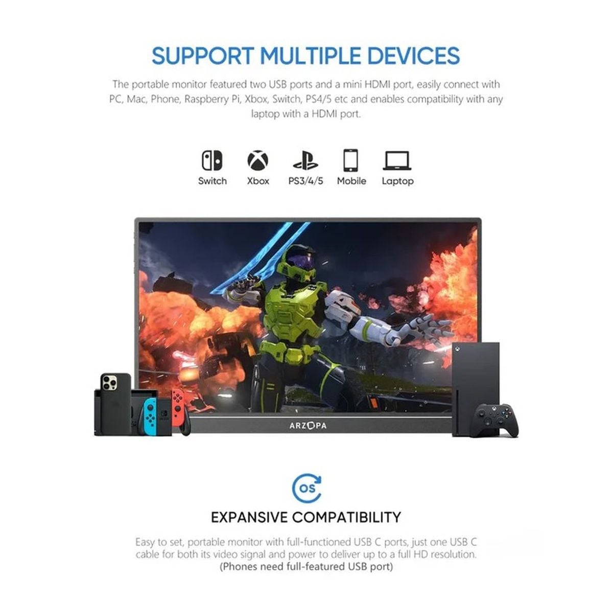 MONITOR PORTÁTIL ARZOPA Z1FC 16.1' 1920X1080 IPS USB-C HDMI - 2