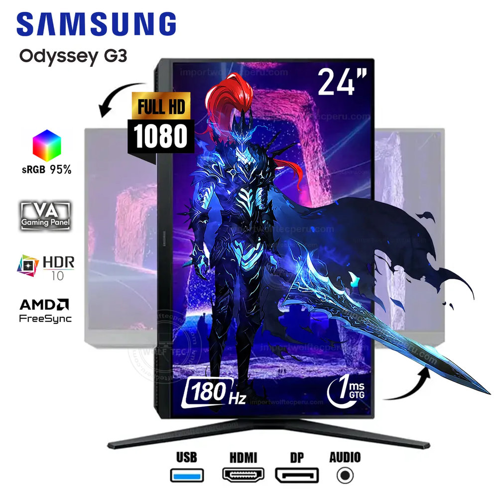 MONITOR GAMING SAMSUNG LS24DG300ELXPE 24' VA FHD PIVOTE 180HZ 1MS HDMI DP MONITOR ODYSSEY G3 - 1
