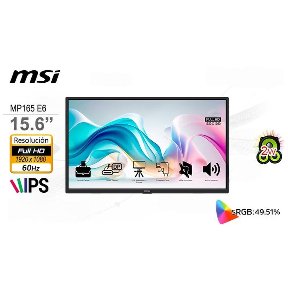 MONITOR PORTATIL MP165 15.6' USB-C CON PARLANTES INCORPORADOS PARA PC MAC PS5 PS4 XBOX MOVIL MONITOR PORTABLE - 1