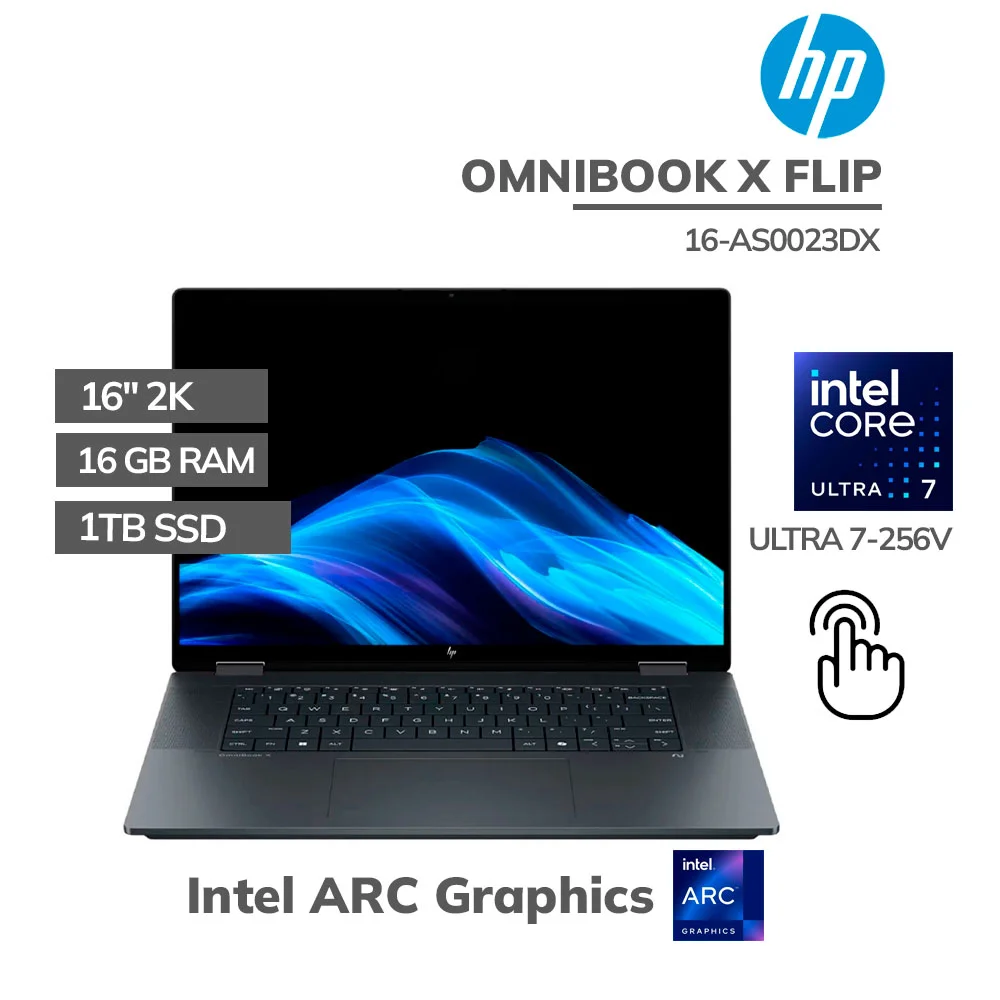 LAPTOP HP OMNIBOOK X FLIP 2 EN 1 16' 2K CORE ULTRA 7 16GB 1TB SSD NGAI 47 NPU AI BOOST READY LAPTOP TACTIL ULTRA VELOZ - 9