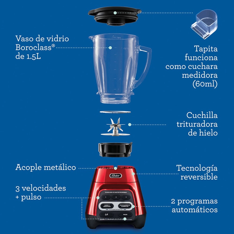 LICUADORA OSTER BLSTPYG1310 RBG 053 BLEND-N-GO ROJA 1.5L - 6