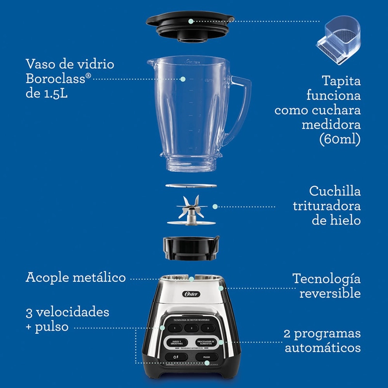 LICUADORA OSTER BLSTPYG1311NBG TECNOLOGÍA REVERSIBLE Y VASO BLEND-N-GO 1.5LTS - 6