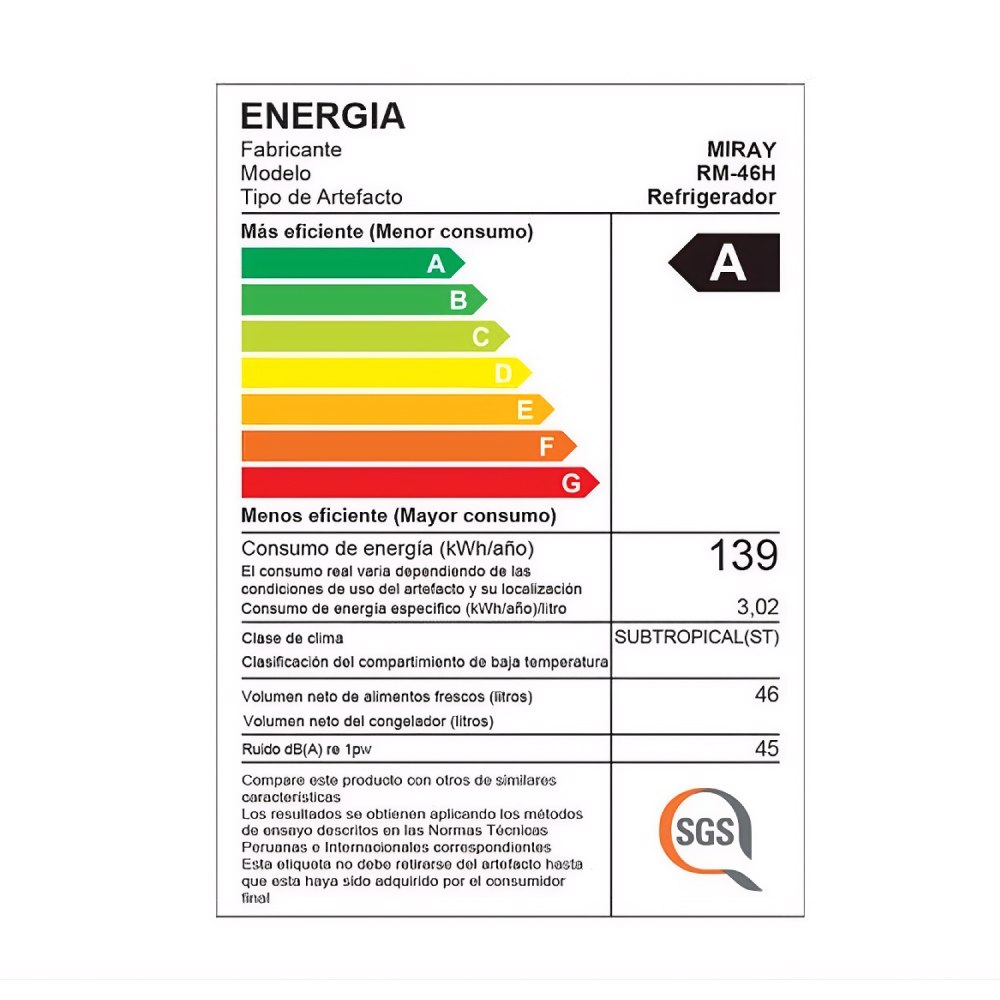 FRIGOBAR-REFRIGERADORA MIRAY RM-46H 46 L FROST - 5