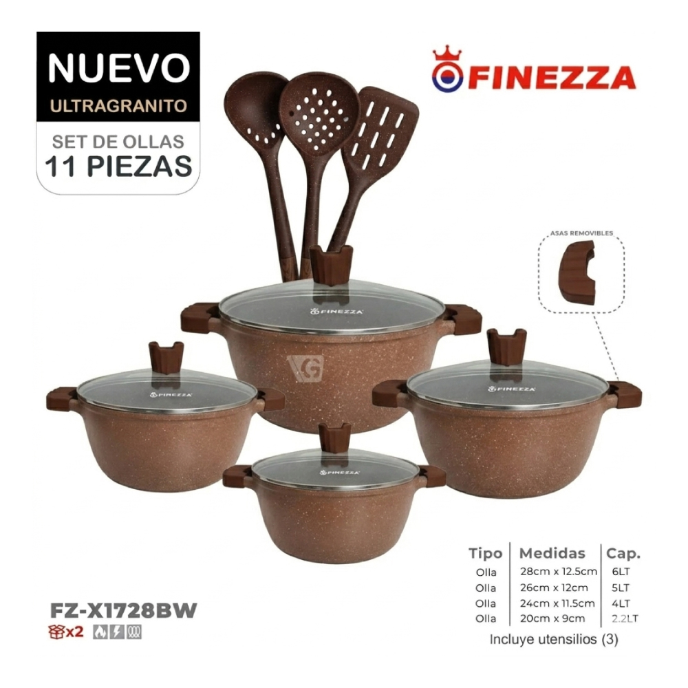 JUEGO DE OLLAS FINEZZA FZ-X1728BW ULTRA GRANITO DE 11 PZAS - 1