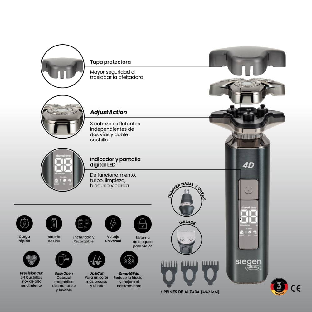 AFEITADORA SIEGEN SG-7225 ONE SHAVE GLIDE 3 EN 1 - 8