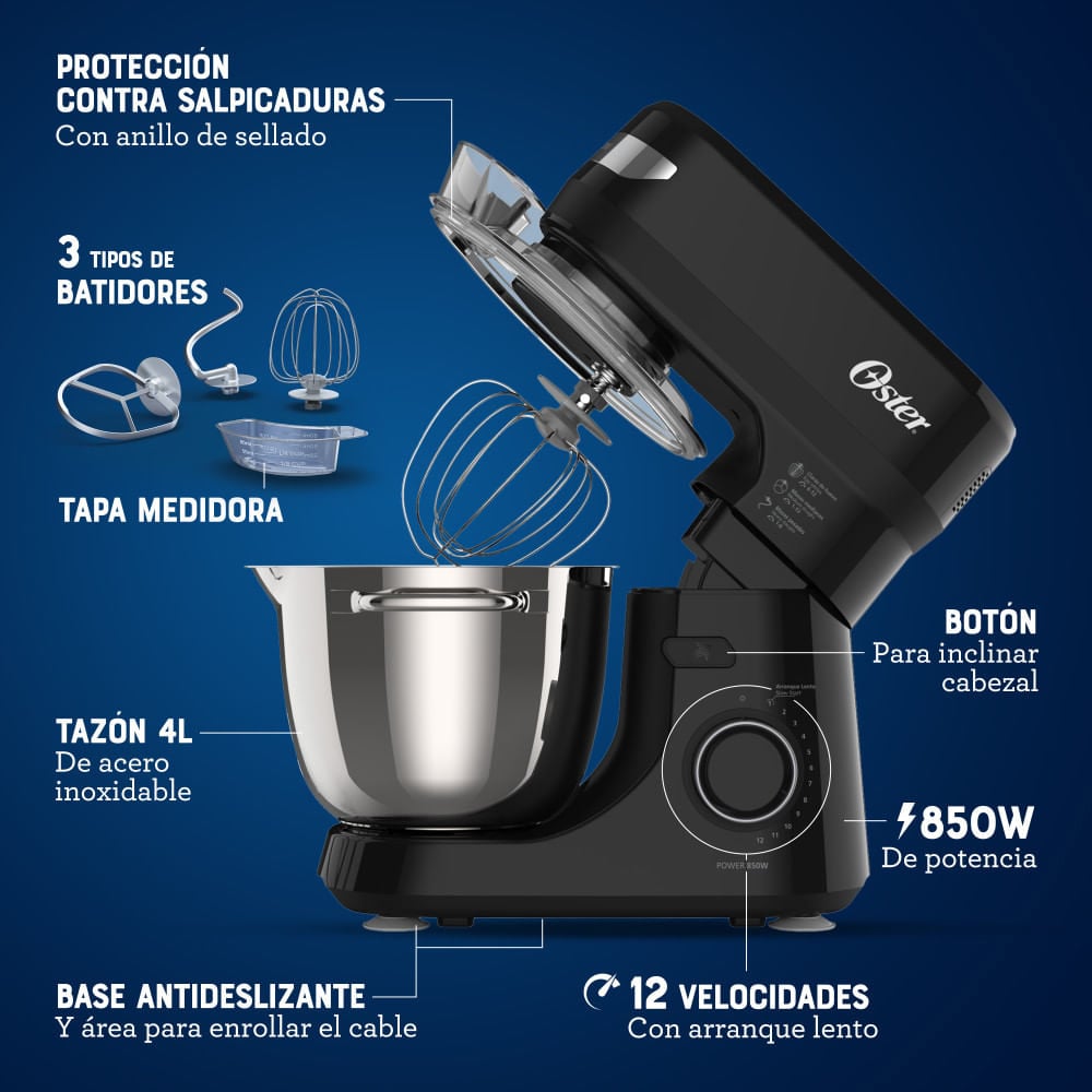 BATIDORA PLANETARIA OSTER FPSTSMPL2B DE 4LTS 12 VELOCIDADES 850W - 6