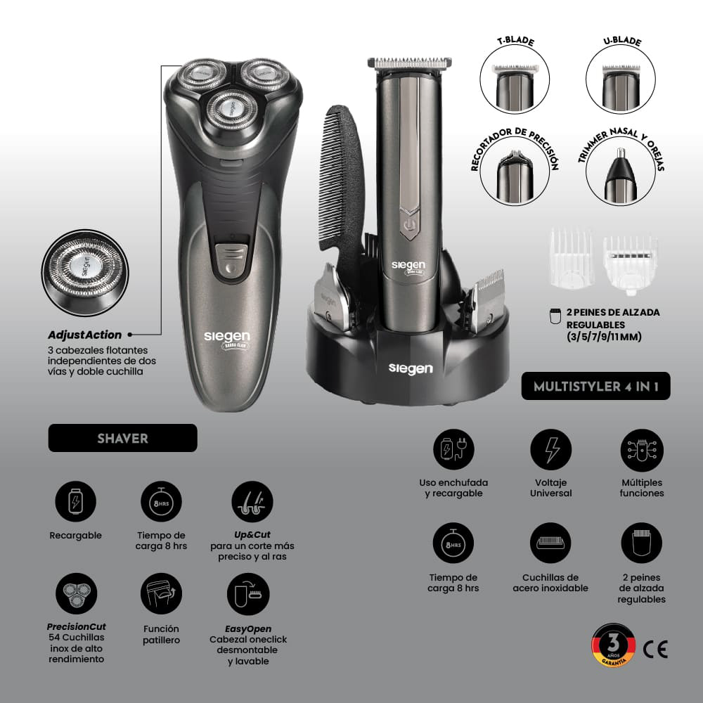 SET AFEITADORA Y CORTAPELO SIEGEN SG-8440C01 MULTISTYLER 4 EN 1 - 5