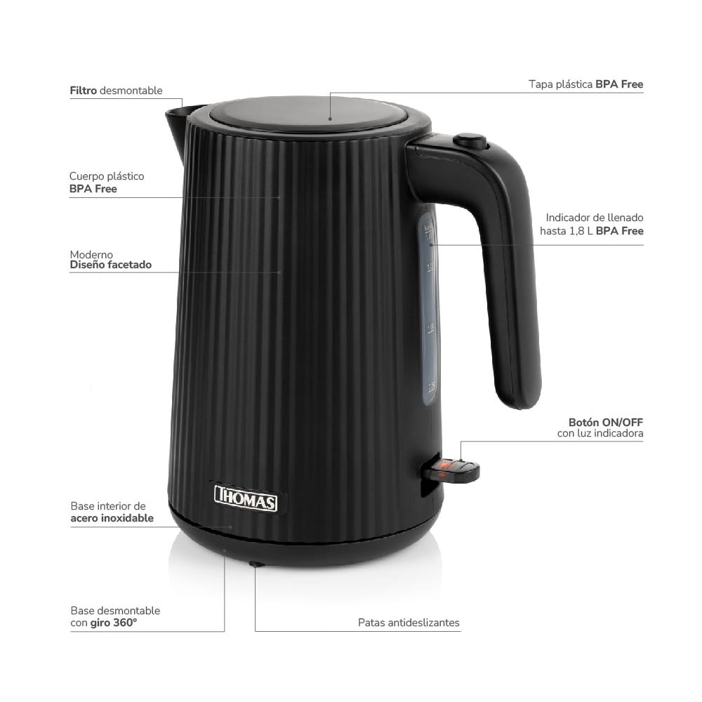 HERVIDOR ELÉCTRICO THOMAS TH-4343N 1.8LTS 2200W - 5