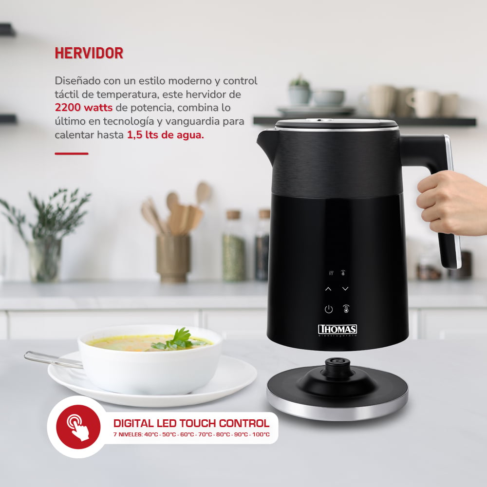 HERVIDOR ELÉCTRICO THOMAS TH-6220DN DIGITAL LED TOUCH CONTROL 1.5LTS - 8