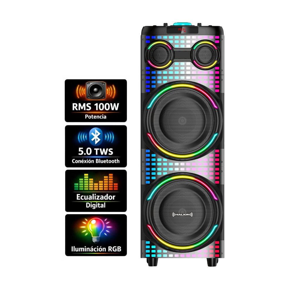 TORRE DE SONIDO HALION HA-1246 CON 02 BOCINAS DE 2*12' KARAOKE RGB - 1