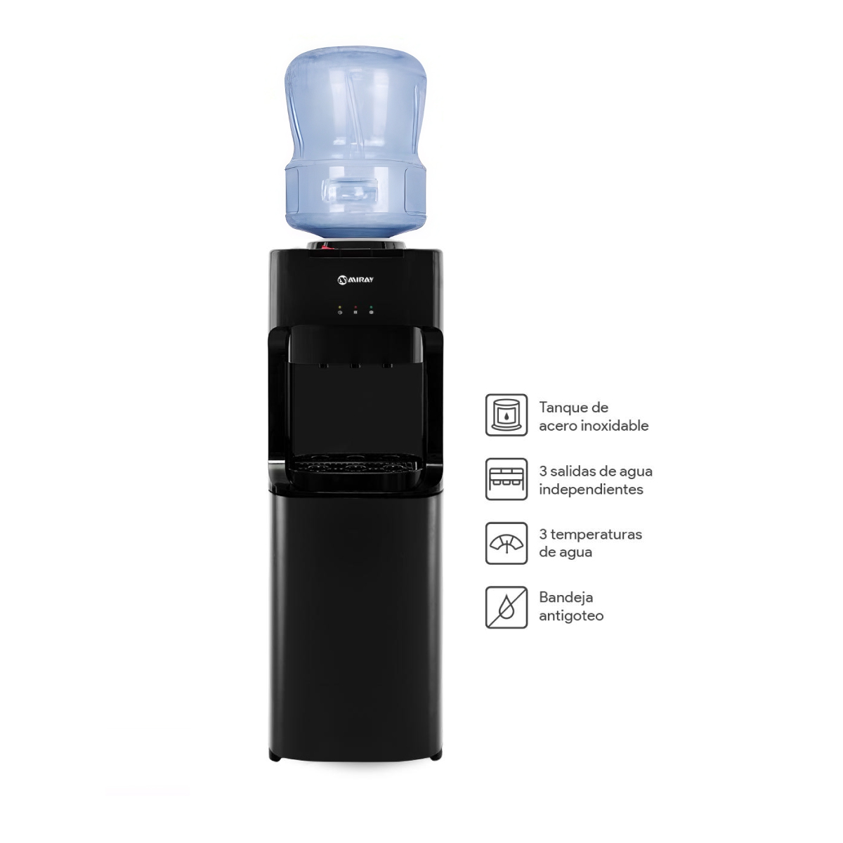 DISPENSADOR DE AGUA MIRAY DAM-24N DE 20LTS CALIENTE, TEMPLADA, FRÍA - 1