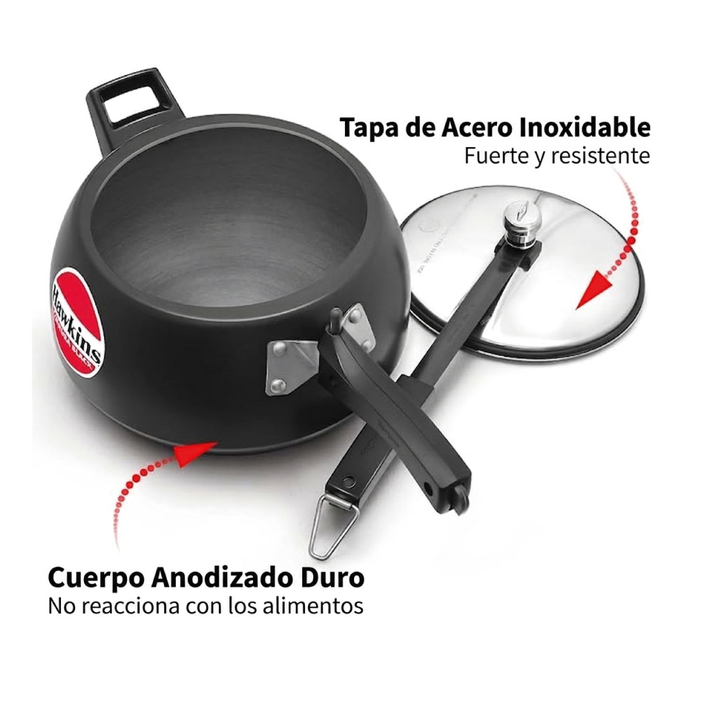 OLLA DE PRESIÓN HAWKINS HANDI CONTURA CB65 6.5 LITROS NEGRA - 2