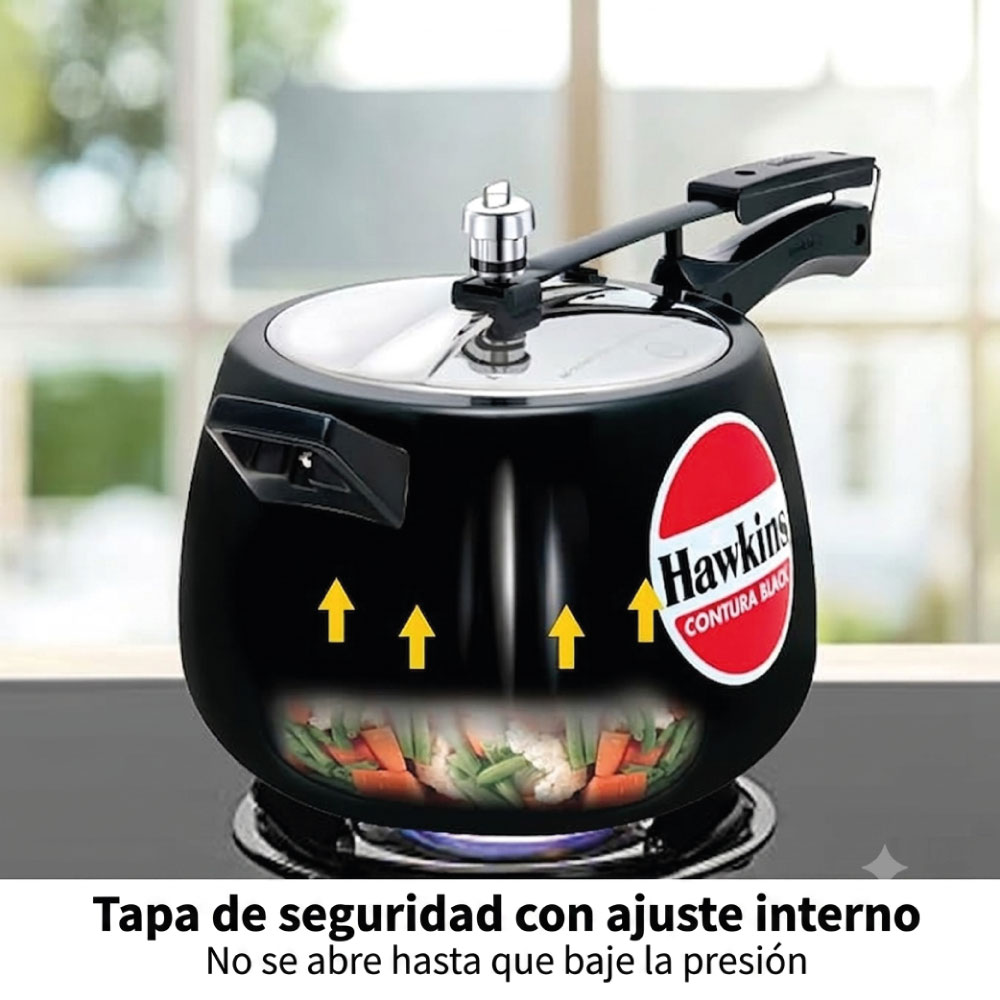 OLLA DE PRESIÓN HAWKINS HANDI CONTURA CB65 6.5 LITROS NEGRA - 6