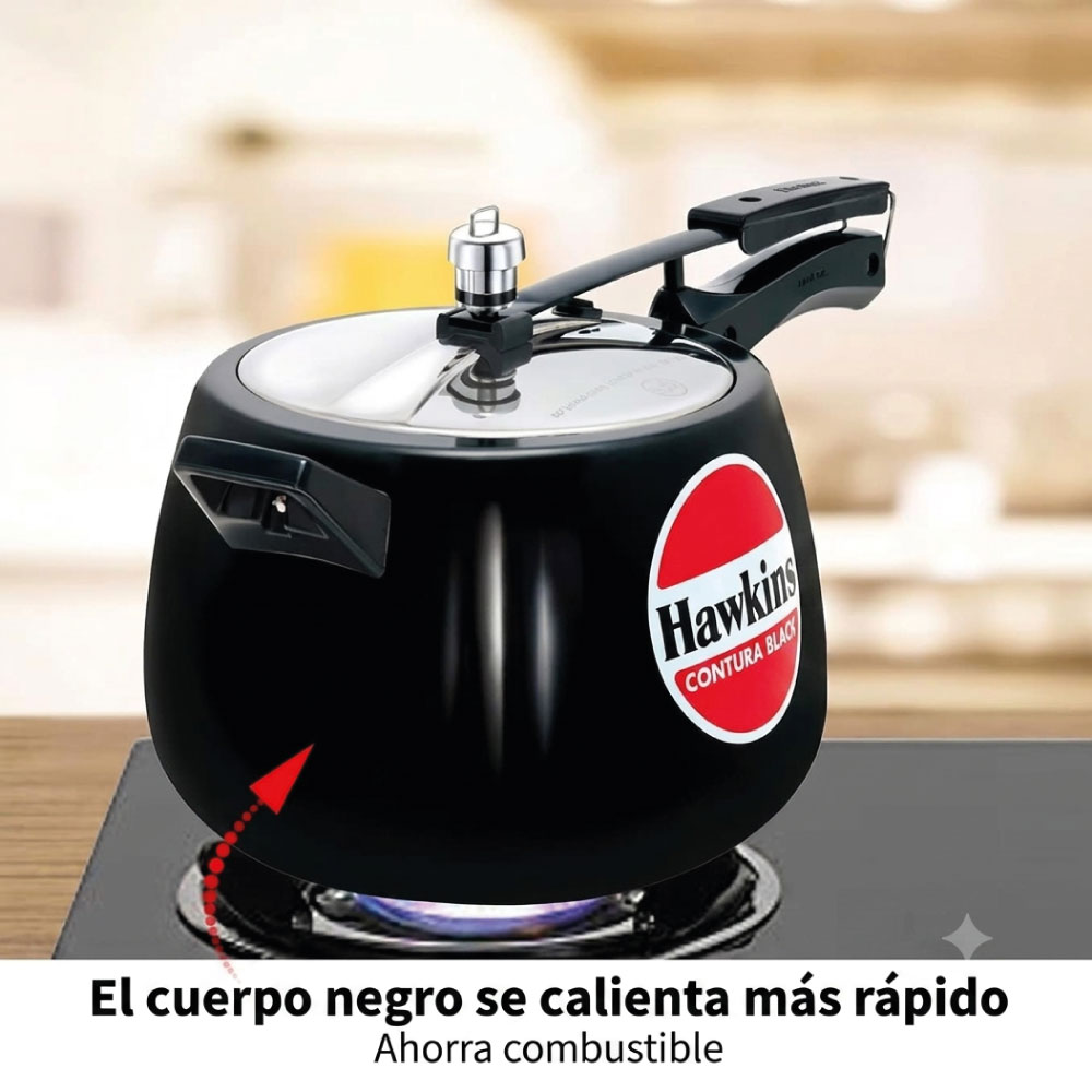 OLLA DE PRESIÓN HAWKINS HANDI CONTURA CB65 6.5 LITROS NEGRA - 7