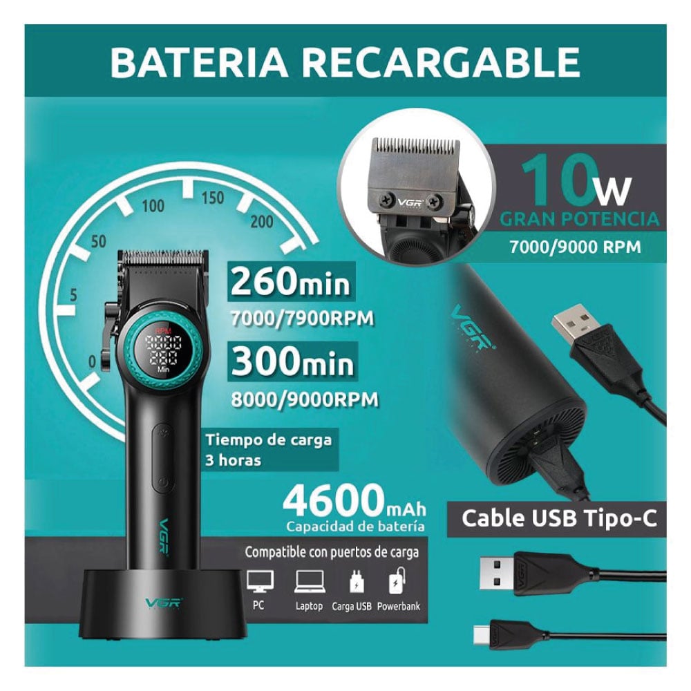MÁQUINA DE CORTAR PELO VGR 9000 RPM V-001 PROFESIONAL ROJO - 2
