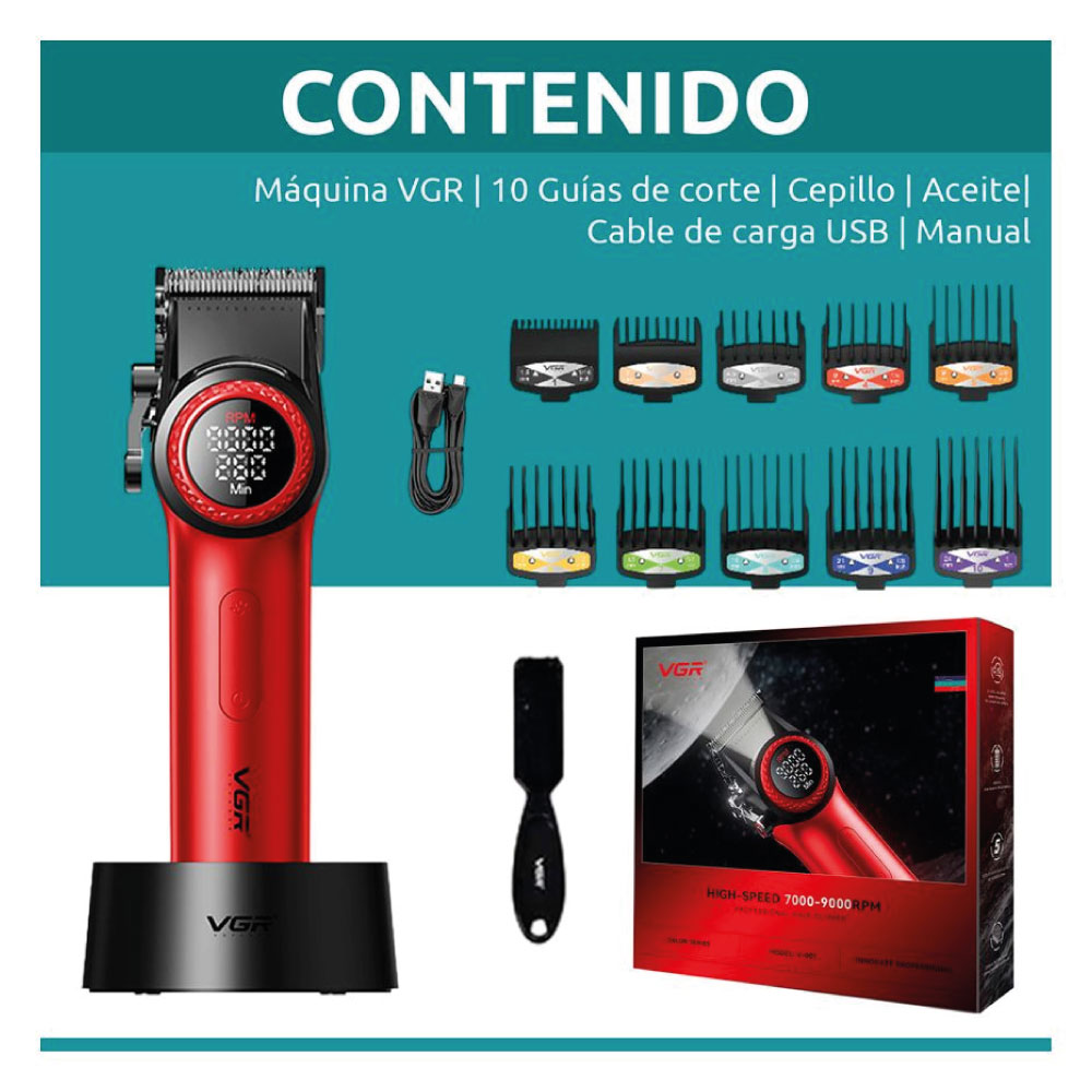 MÁQUINA DE CORTAR PELO VGR 9000 RPM V-001 PROFESIONAL ROJO - 6