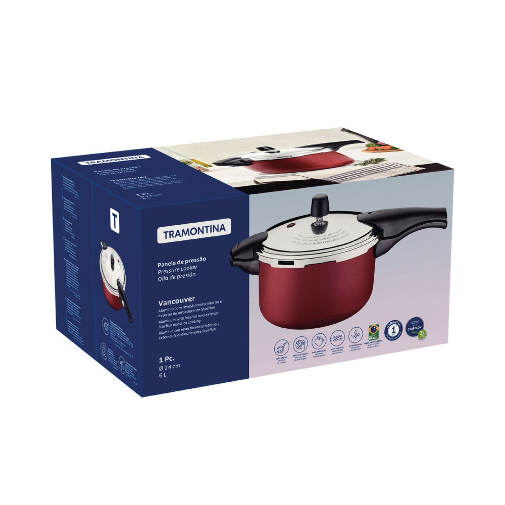 OLLA DE PRESIÓN TRAMONTINA VANCOUVER 24 CM 6 L ROJO - 7