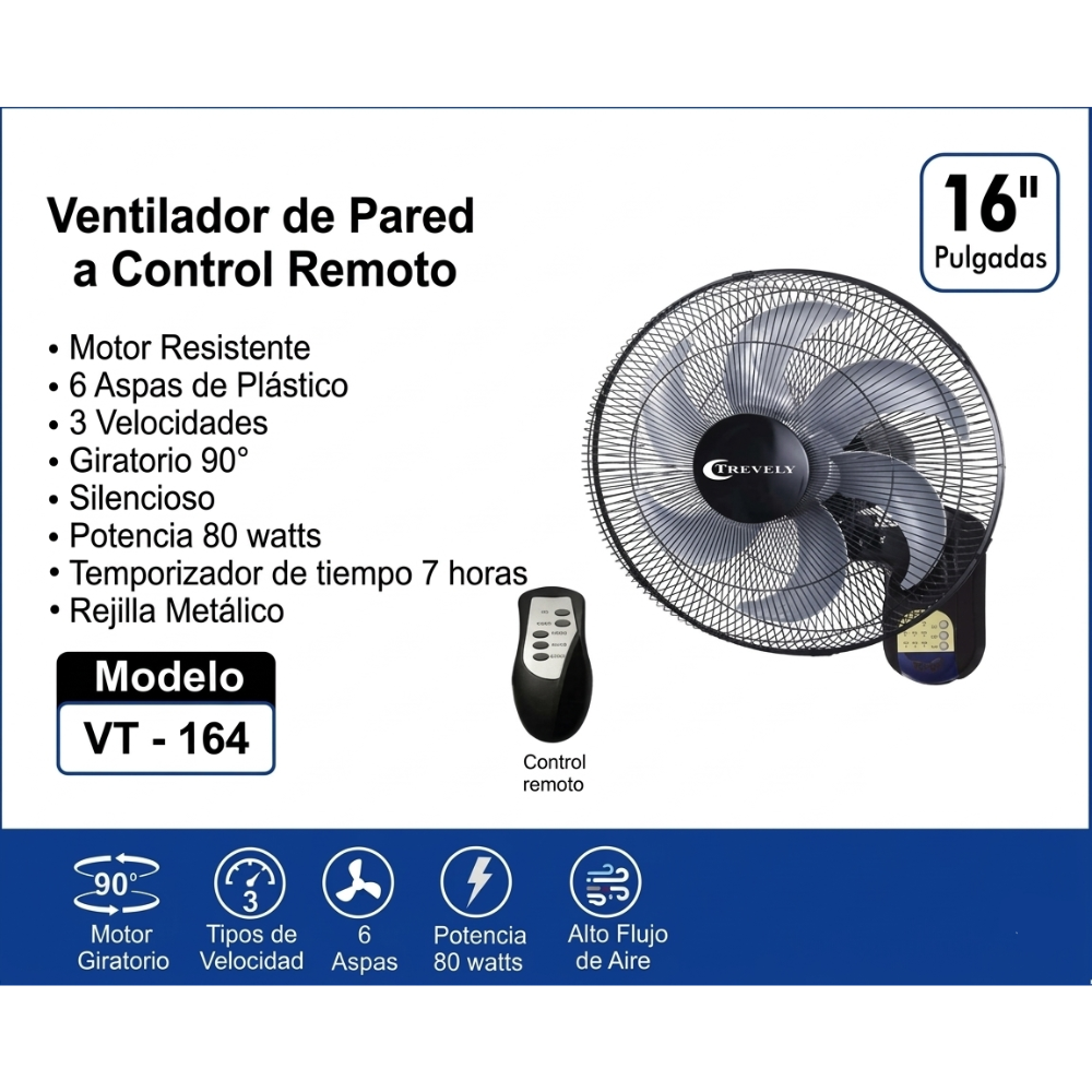 VENTILADOR DE PARED TREVELY VT-164 DE 16' 80W - 4
