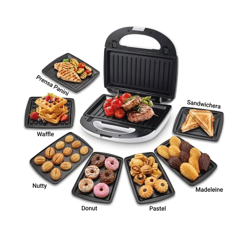 SANDWICHERA Y WAFLERA MORLEY SAN-777IN PLACAS INTERCAMBIABLES 7 EN 1 1500W - 1