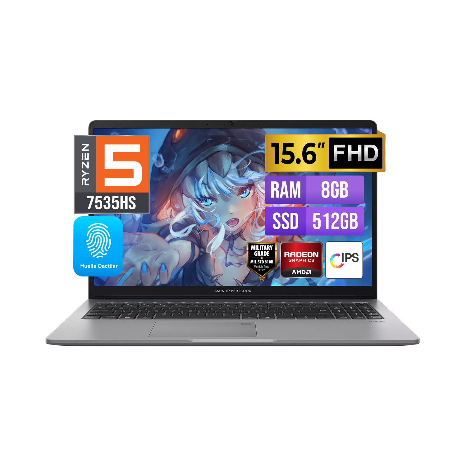 LAPTOP ASUS EXPERTBOOK 15.6'LED FHD IPS AMD RYZEN 5 7535HS 8GB DDR5 512GB DISCO FREEDOS - 1