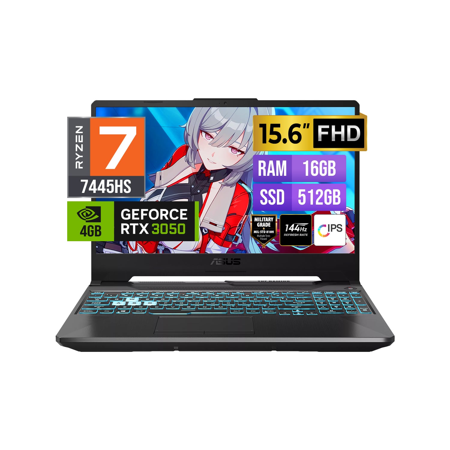 LAPTOP ASUS GAMING TUF A15 15.6' FHD IPS RYZEN 7 7445HS 16GB DDR5 512GB DISCO GEFORCE RTX 3050 4GB FREEDOS - 1