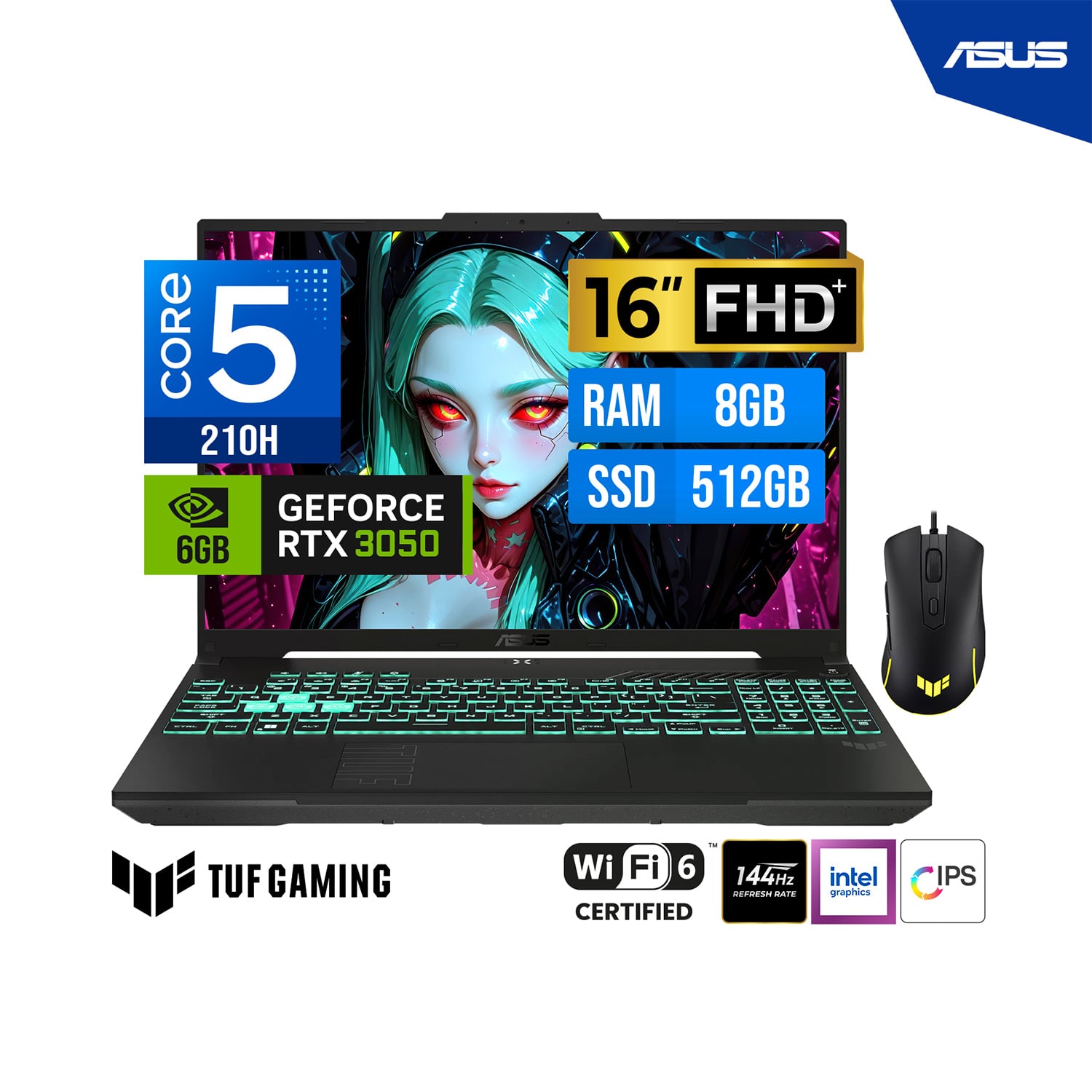 LAPTOP ASUS TUF GAMER F16 16' WUXGA IPS 144HZ CORE 5 210H 8GB DDR5 512GB RTX 3050 6GB FREEDOS - 1