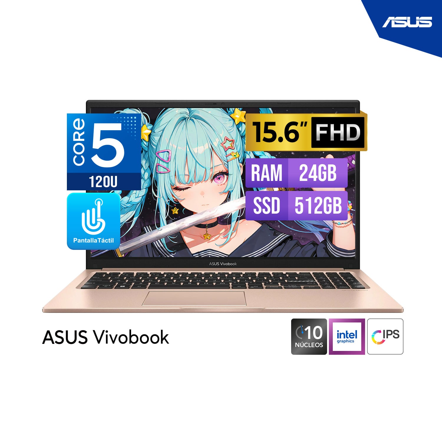 LAPTOP ASUS VIVOBOOK X1504VA-E84465 15.6' TOUCH INTEL CORE 5-120U 24GB SSD512 - 1
