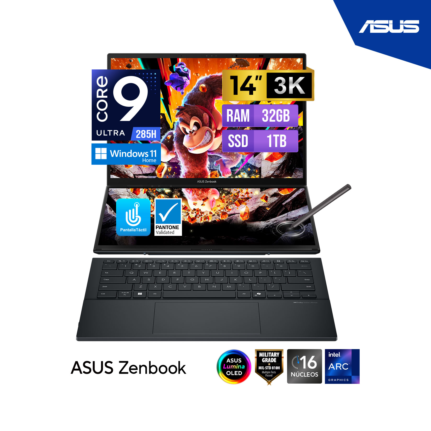 LAPTOP ASUS ZENBOOK UX8406CA-PZ073W 14' 3K OLED TOUCH CORE ULTRA 9 285H 2.9/5.4GHZ 32GB/1TB SSD/WIN11H - 1