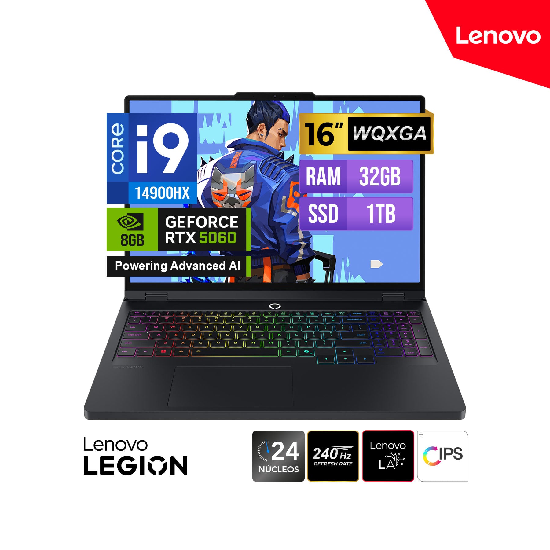 LAPTOP GAMER LENOVO LEGION PRO 5 16IRX10 INTEL CORE I9 14900HX RAM 32GB 1TB SSD RTX 5060 8GB 16 WQXGA IPS 240HZ FREEDOS - 1
