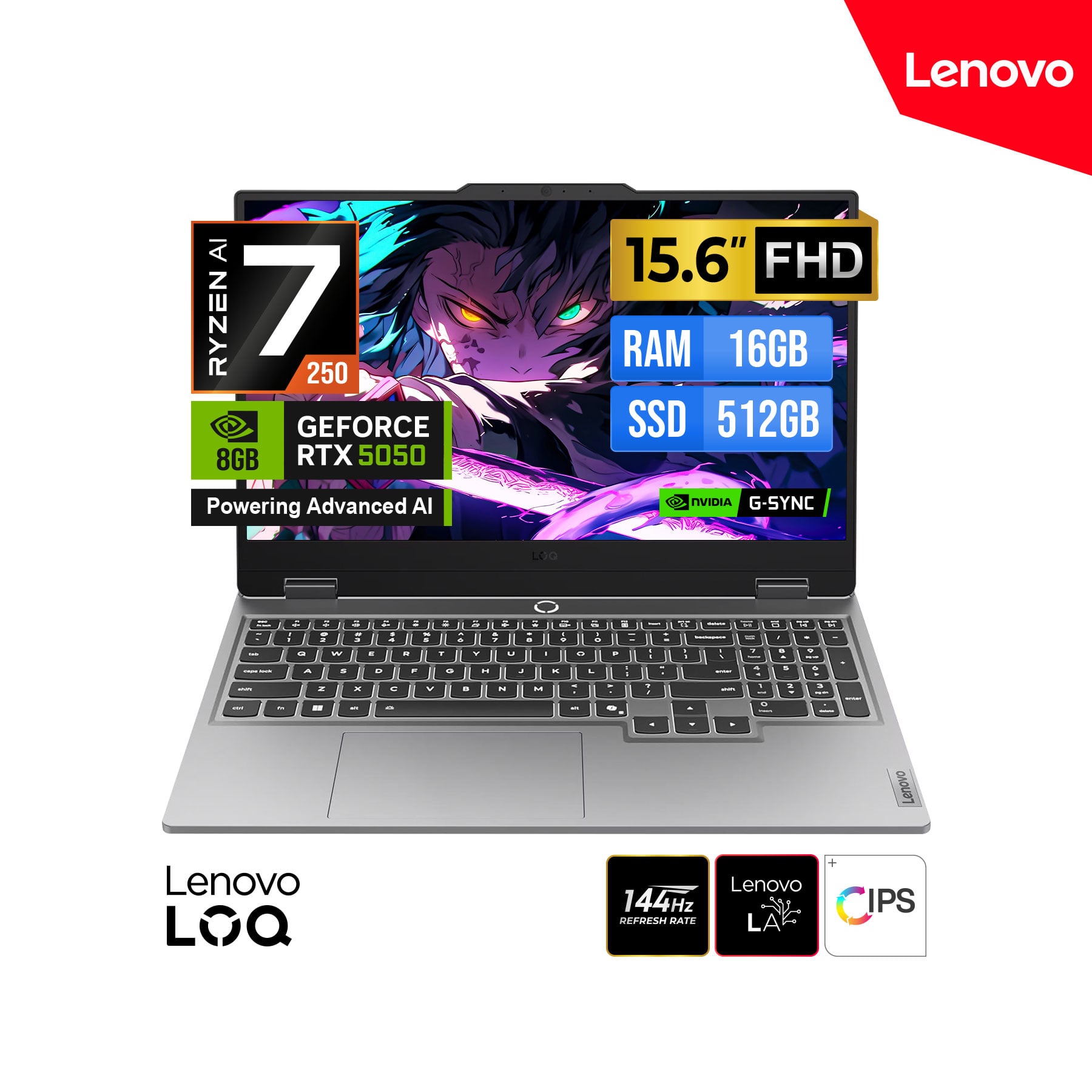LAPTOP GAMER LENOVO LOQ 15AHP10 IA RYZEN 7-250 15.6 FHD 144HZ 16GB 512GB SSD GEFORCE RTX 5050 8GB FREEDOS - 1