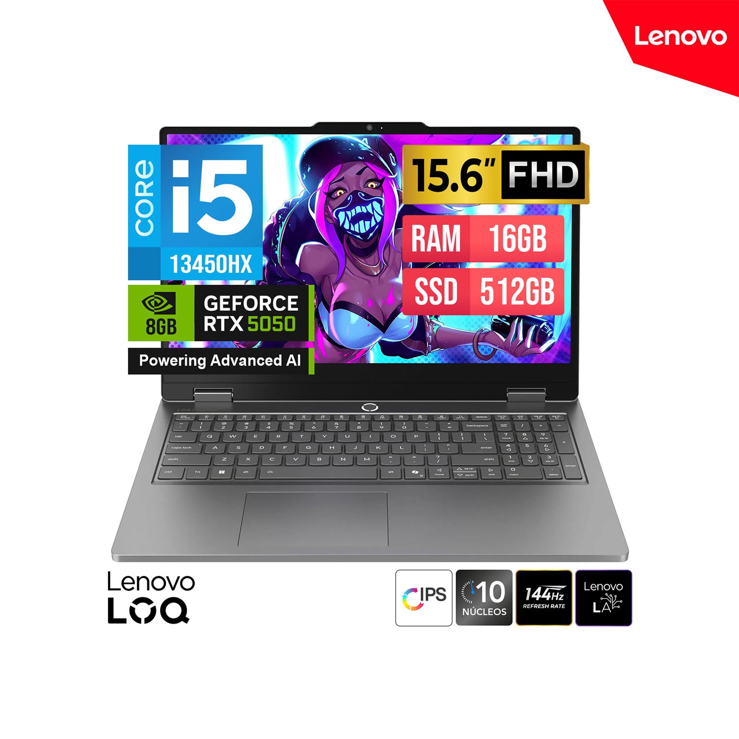 LAPTOP GAMER LENOVO LOQ 15IRX11CORE I5-13450HX 2.4/4.6GHZ 15.6 FHD 144HZ 16GB DDR5 512GB SSD GEFORCE RTX 5050 8GB FREEDOS - 1