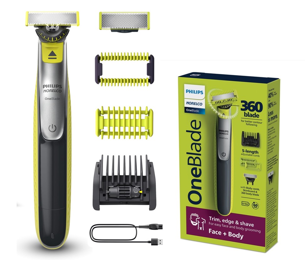 PHILIPS ONEBLADE ROSTRO Y CUERPO 5 POSICIONES 2 CUCHILLAS 2 PEINES - 1