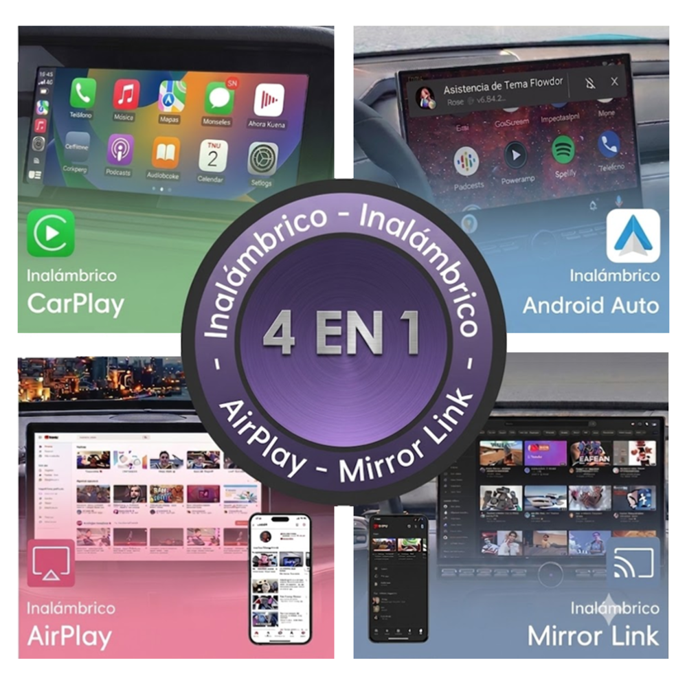 ADAPTADOR 4 EN 1 CARPLAY ANDROID AUTO INALÁMBRICO - ESPEJO PANTALLA AUTO - 6
