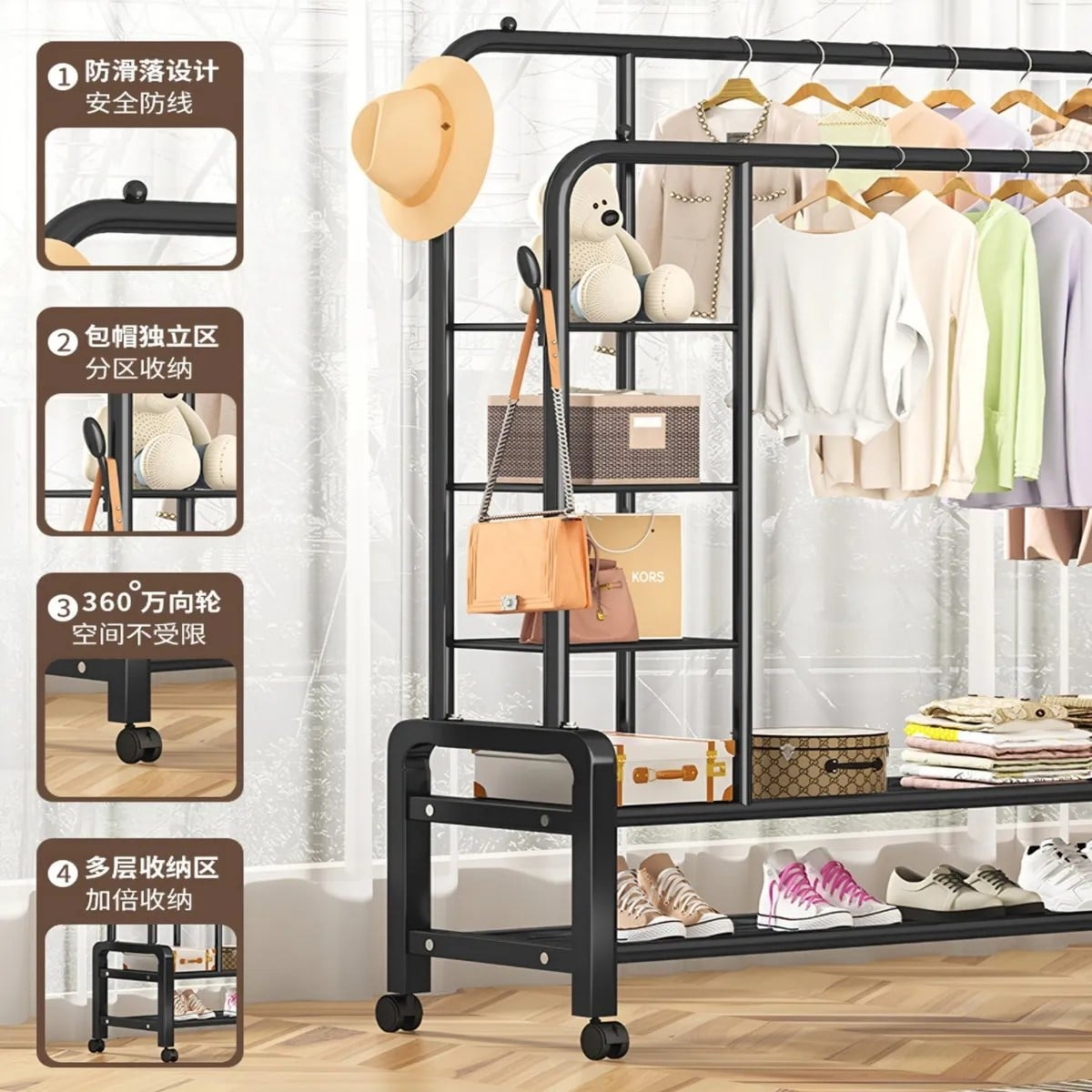 PERCHERO ORGANIZADOR ROPA DOBLE BARRA REFORZADO - 2