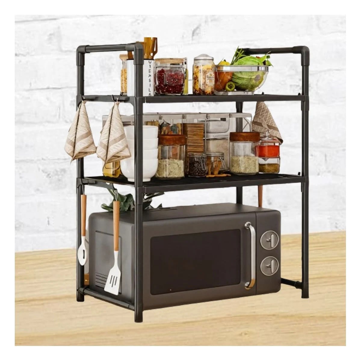 ORGANIZADOR DE COCINA DE 2 NIVELES PARA MICROONDAS CON ASAS – NEGRO - 1